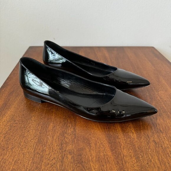 Saint Laurent Paris Black Patent Leather Pointed Toe Ballet Flats - Picture 1 of 13
